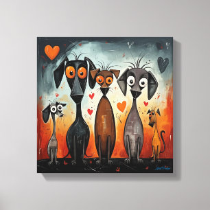 Karikatur Valentinstag Herz Hunde Kunst Leinwanddruck