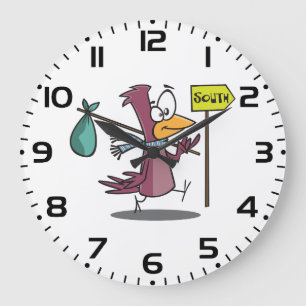 Karikatur-Vogel auf dem Weg in den Süden Große Wanduhr