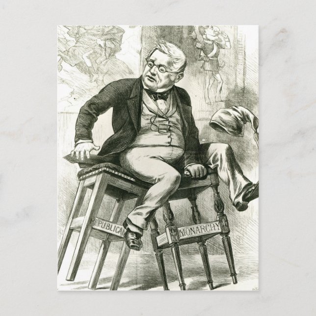 Karikatur von Adolphe Thiers zwischen zwei Postkarte (Vorderseite)