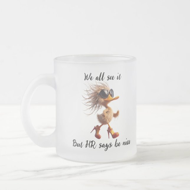 Karikatur von HR, Meme, Bürohumor-Tasse. Mattglastasse (Links)