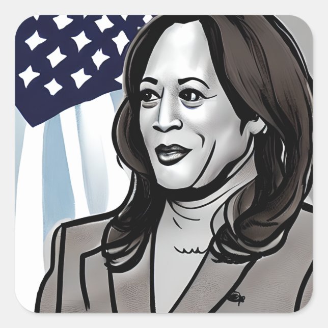 Karikatur von Kamala Harris Political Quadratischer Aufkleber (Vorderseite)