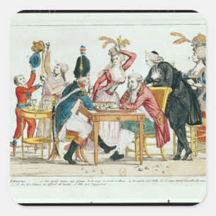 Karikatur von Louis XVI, der Schach spielt Quadratischer Aufkleber