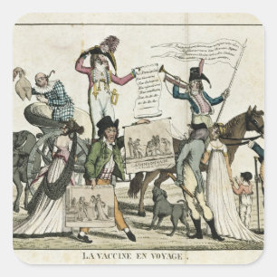 Karikatur von Quackärzten, die Impfstoffe anbieten Quadratischer Aufkleber