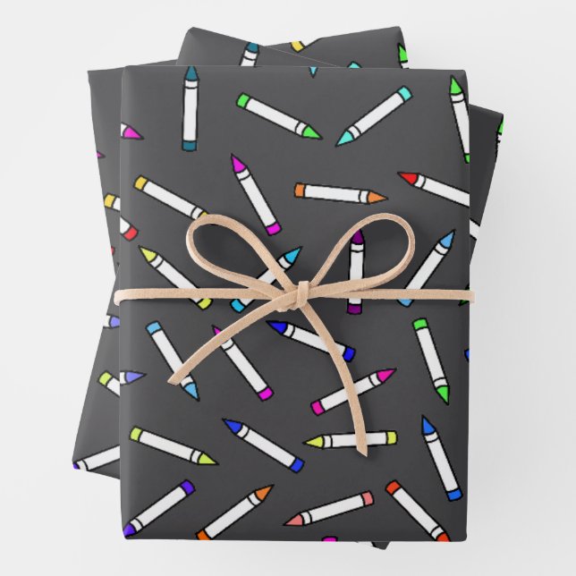 Karikatur-Wachsmalstift-Muster Dunkelgrau Geschenkpapier Set (Beispiel)