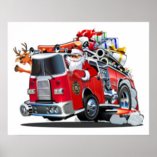 Karikatur-Weihnachts-Feuerwehrauto Poster