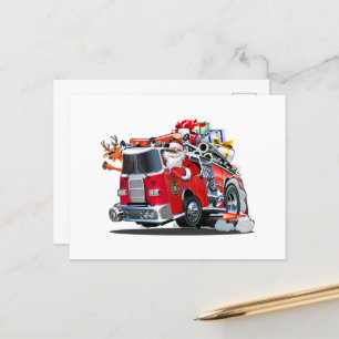 Karikatur-Weihnachts-Feuerwehrauto Postkarte