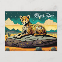 Karikatur wilder Leopard in der Wüste Danke