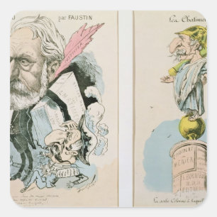 Karikaturen von Victor Hugo und Napoleon III Quadratischer Aufkleber