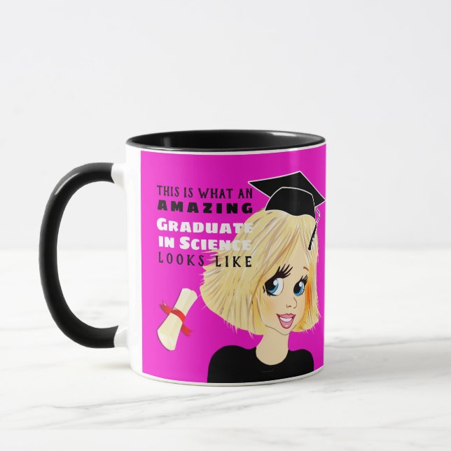Karikaturengeschenk Weiblich Blonde Bob Haar Tasse (Links)