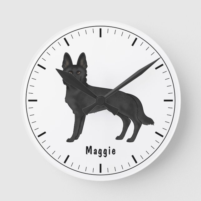 Karikaturenhund mit benutzerdefiniertem Text Runde Wanduhr (Vorderseite)
