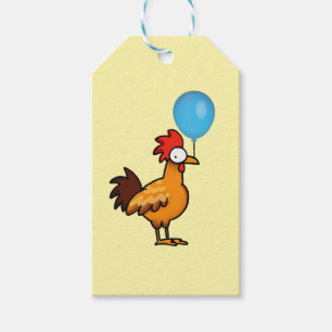 Karikaturhahn mit blauem Luftballon Geschenkanhänger