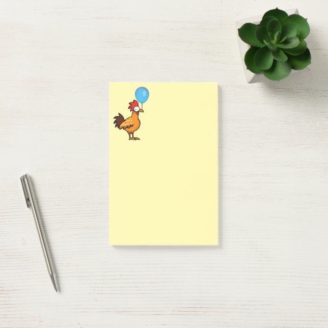 Karikaturhahn mit blauem Luftballon Post-it Klebezettel (Büro)