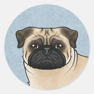 Karikaturillustration des Kopfes eines Reh-Pug-Hun Runder Aufkleber