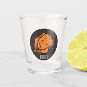 Karikaturillustration eines Brathähnchens Schnapsglas