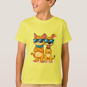 Karikaturkatze und Hund mit Sonnenbrille T-Shirt