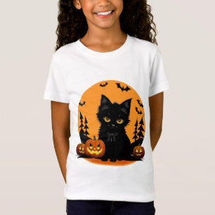 Karikaturkatze und Kürbisse unter Vollmond T-Shirt