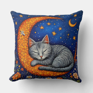 Karikaturkatze und Mond Kissen