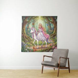 Karikaturprinzessin reitet auf dem Einhorn Wandteppich