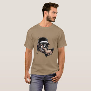 Karikaturwolf mit Dynamit auf seinem deutschen Hel T-Shirt