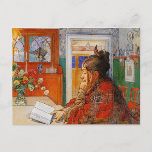 Karin liest am Abend Postkarte (Vorderseite)