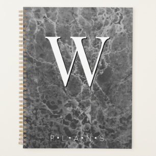 Karkohle Black Modern Marble Monogram Planer
