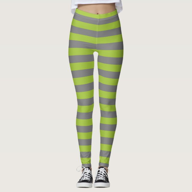 Karkohle Grau und Apfelgrün Leggings (Vorderseite)