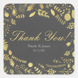 Karkohle, Grau- und Goldflorenaufkleber Quadratischer Aufkleber