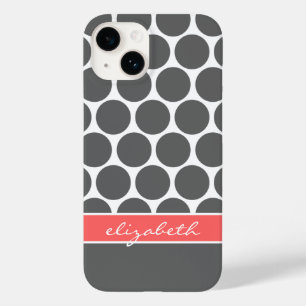 Karkohle Grau und Korallen Mod Big Dots Monogramm Case-Mate iPhone Hülle