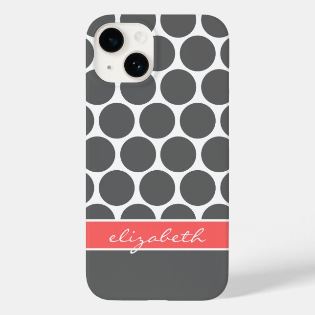 Karkohle Grau und Korallen Mod Big Dots Monogramm Case-Mate iPhone Hülle (Rückseite)