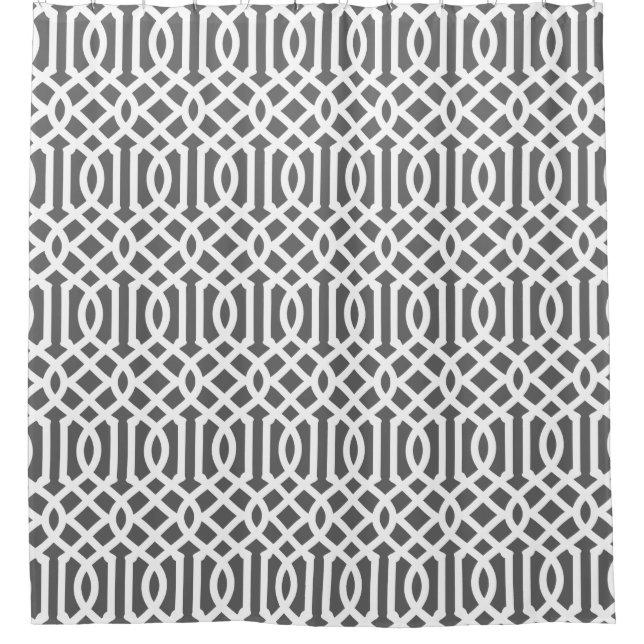 Karkohle Grau und Weiße Trellis Duschvorhang (Vorderseite)