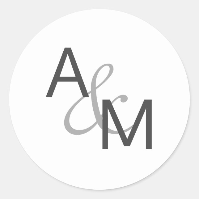 Karkohle-Grau- und Weißmonogramm-Umschlag Aufklebe Runder Aufkleber (Vorderseite)