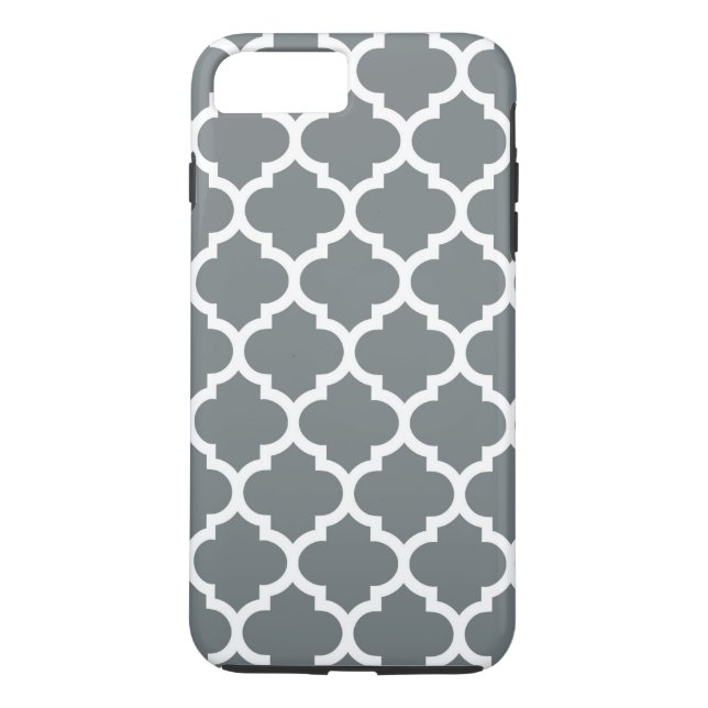Karkohle Graues weißes marokkanisches Quatrefolien Case-Mate iPhone Hülle (Rückseite)