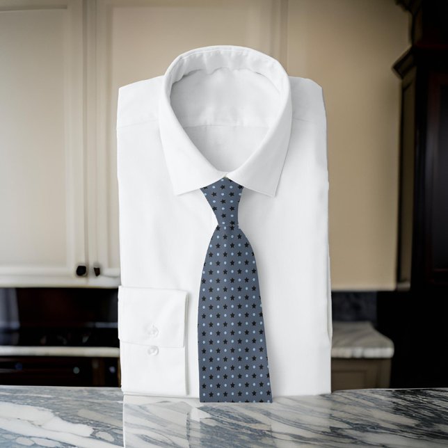Karkohle Gray Black Stars Blue Dots Minimal Klasse Krawatte (Von Creator hochgeladen)