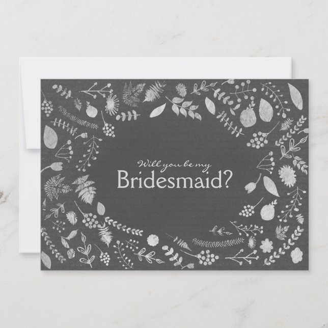 Karkohle Gray Silver Floral sein meine Bridesmaid  Einladung (Vorderseite)