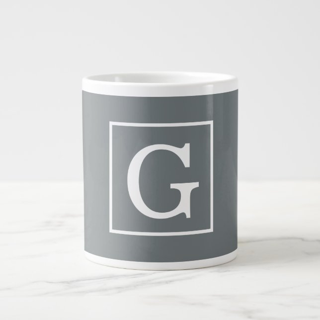 Karkohle Gray White Gerahmt Initial Monogram Jumbo-Tasse (Vorderseite)