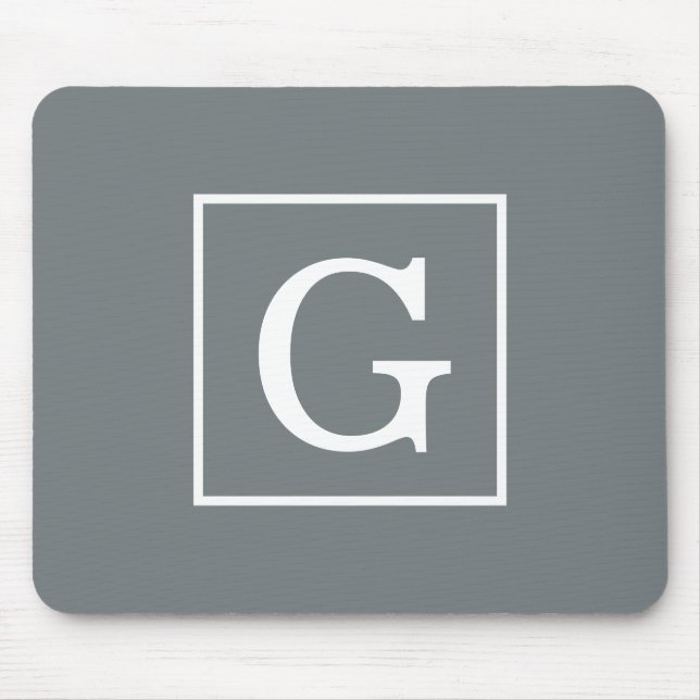 Karkohle Gray White Gerahmt Initial Monogram Mousepad (Vorne)