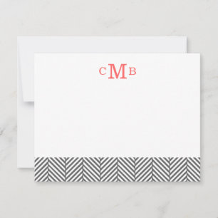 Karkohle Herringbone Custom Monogram Stationer Mitteilungskarte
