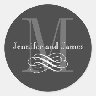 Karkohle-Monogramm-Hochzeitsticker für Logos Runder Aufkleber