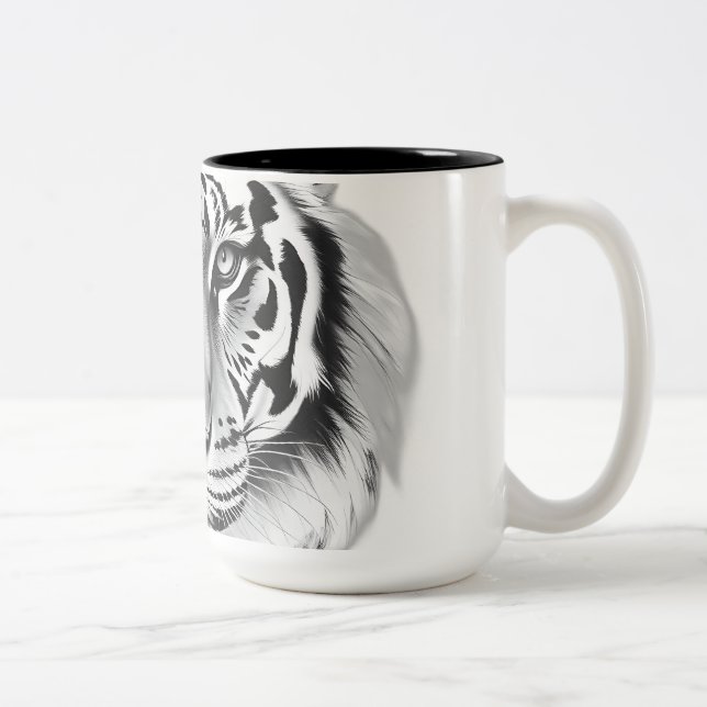 Karkohle-Sketch des Tigergefechtes Zweifarbige Tasse (Rechts)