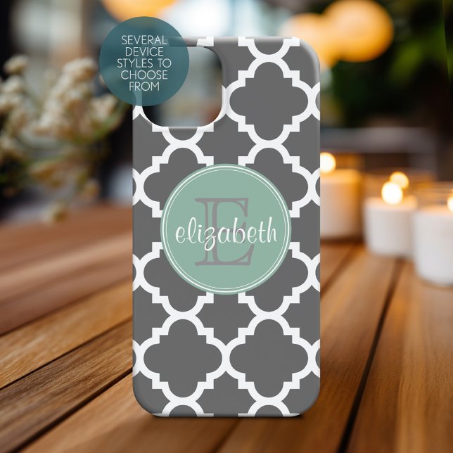 Karkohle und Minusquatrefolienmuster Monogramm Case-Mate iPhone Hülle (Personalized Phone Case with a Name and Monogram)