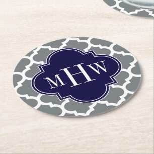 Karkohle, Welch marokkanische 5. Marine 3 Initial  Runder Pappuntersetzer