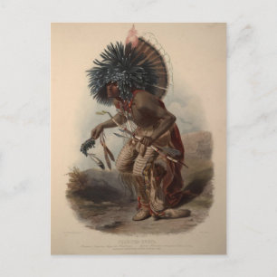 Karl Bodmer-Minatarre Krieger im Dog Dance Kostüm Postkarte
