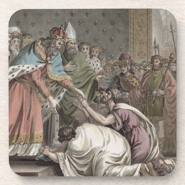 Karl der Große (742-814) empfängt die Botschafter Untersetzer (Vorderseite)