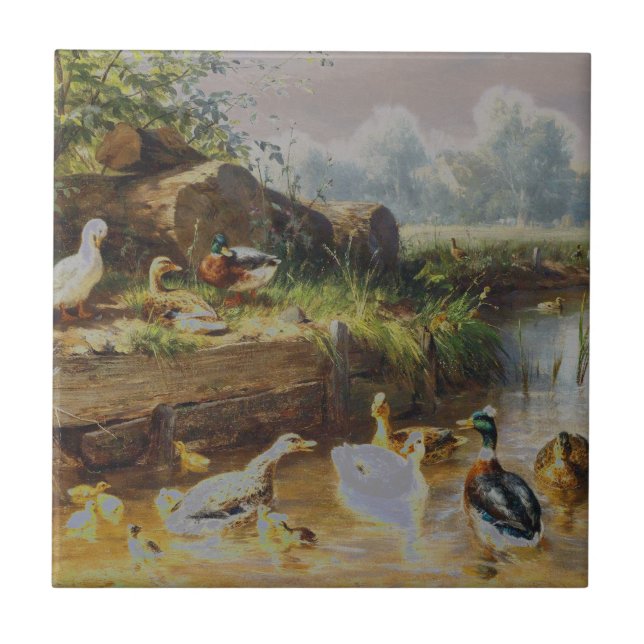 Karl Jutz - Enten am Bach (geändert) Fliese (Vorderseite)