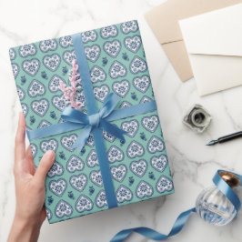 ‘Karlek’ Heartt  gift wrapping Paper (navy, teal) Geschenkpapier