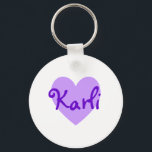 Karli Lila Schlüsselanhänger<br><div class="desc">Hübsches lila Herzdesign für Karli. Ein niedliches Geschenk für Mädchen.</div>