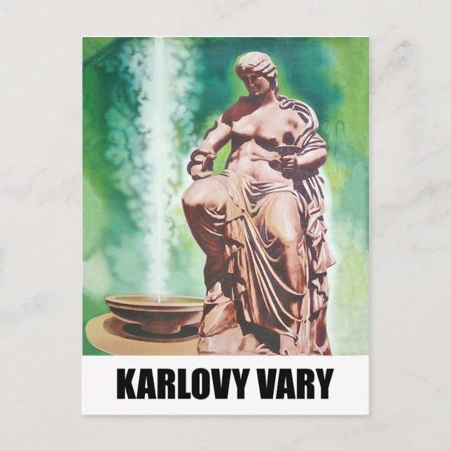 Karlovy Vary spring, Frauenstatue, Tschechische Re Postkarte (Vorderseite)