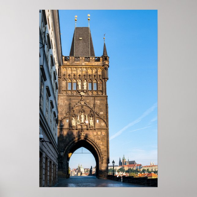 Karlsbrücke, alter Turm und Prager Burg Poster (Vorne)