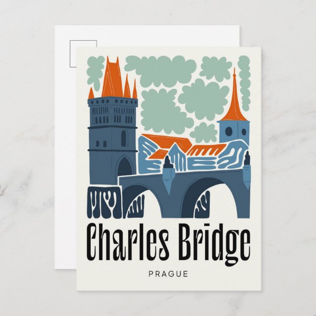 Karlsbrücke Prag abstrakte Reise Postkarte (Vorne/Hinten)