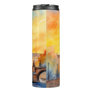 Karlsbrücke Prag Sonnenuntergang Aquarell Thermosbecher